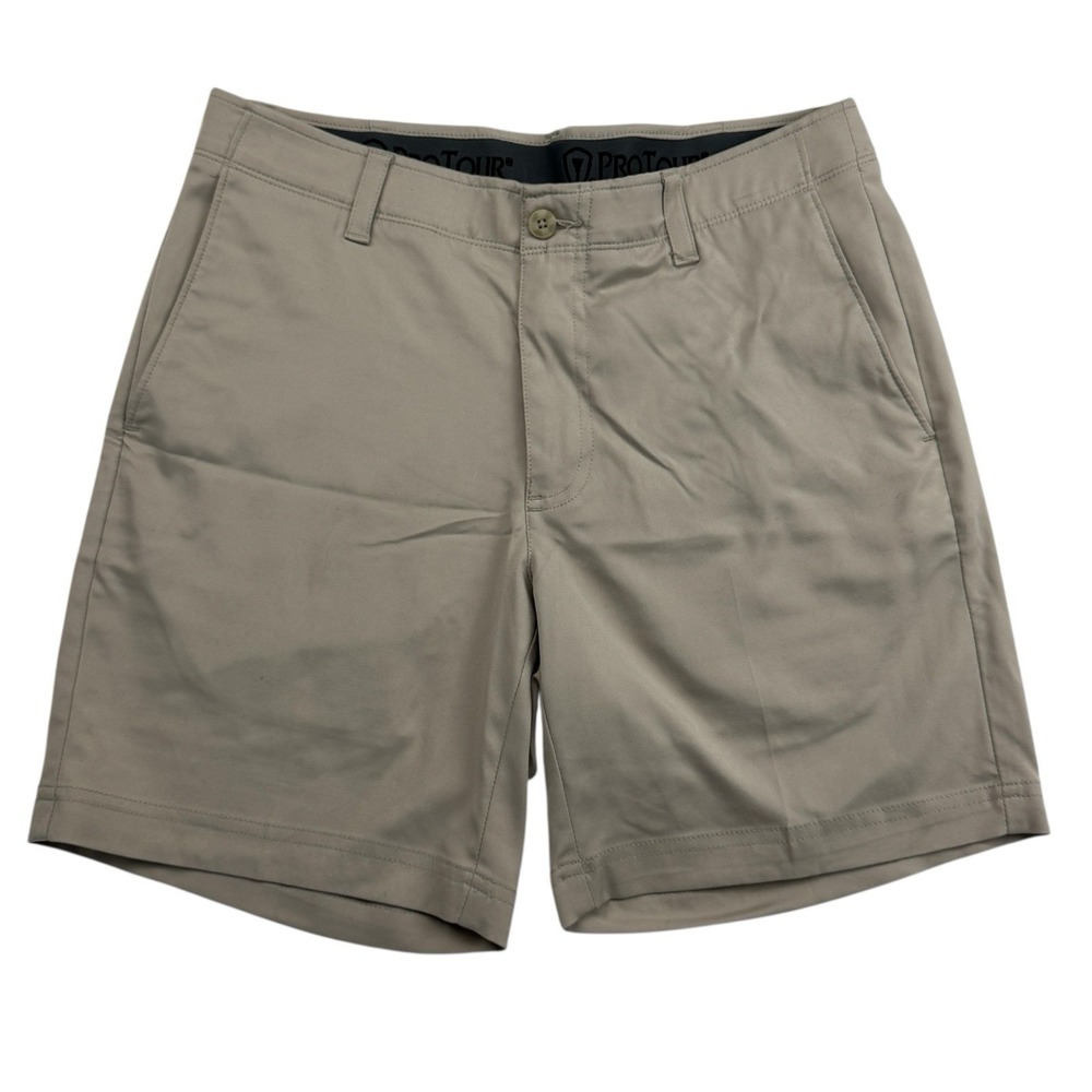 Pro Tour Brown Flat Front Performance Shorts Sz 30 Polyester Blend Stretch